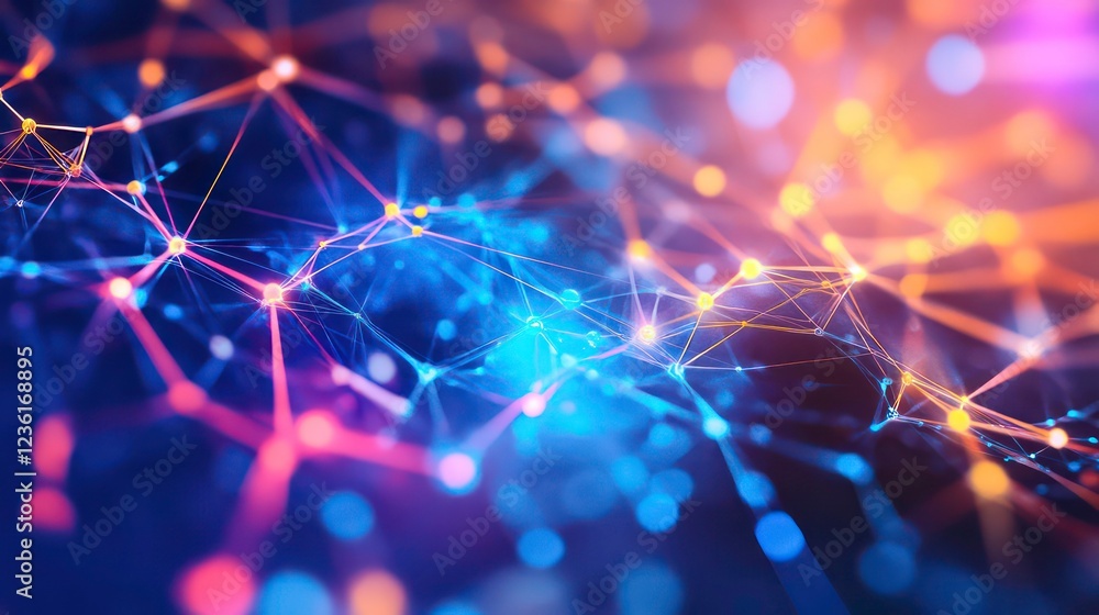 Poster Abstract network connection glowing nodes.