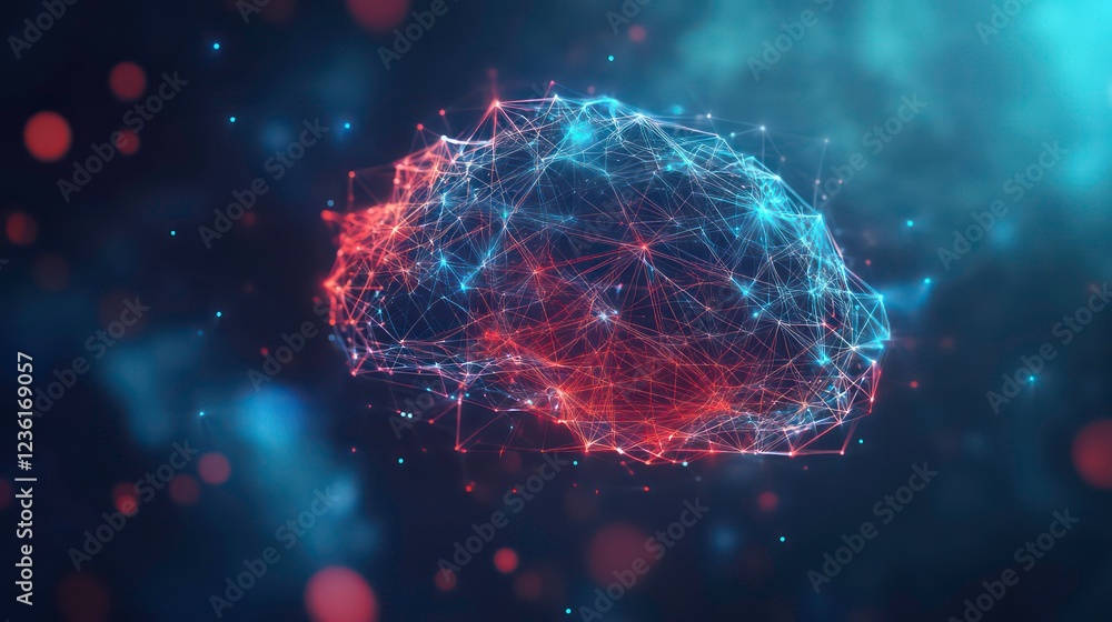 Aufkleber abstract brain model; neural network; red and blue connections; digital concept; futuristic technolo