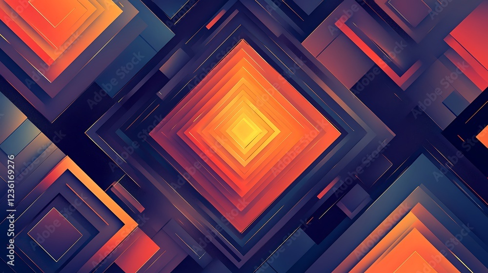 Poster abstract geometric design featuring nested squares and warm hues