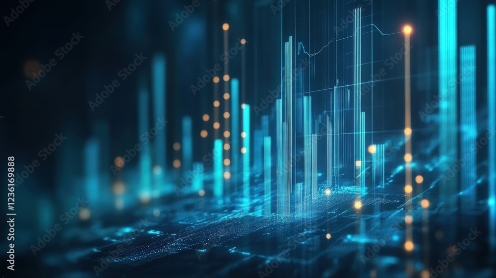 Poster data visualization, financial trends and stock market analysis with dynamic graphs and digital techn
