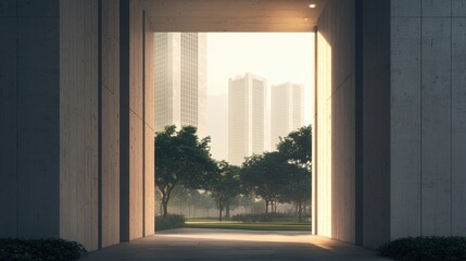 Obraz premium Modern Urban Architecture with Green Space and Cityscape View