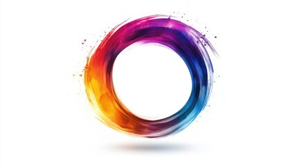 Vibrant Abstract Circular Design with Colorful Brush Strokes on White Background