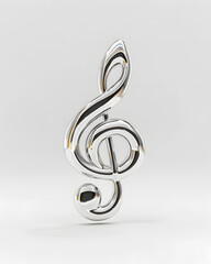 Obraz premium Stylish silver treble clef sculpture standing elegantly on a white background, showcasing modern design and artistic flair
