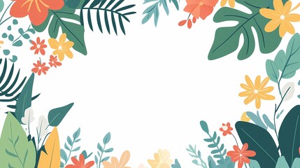 Obraz premium Floral Frame Design with Colorful Leaves and Blooms for Backgrounds