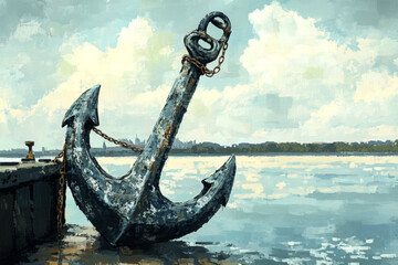 iron anchor underwater on nature background