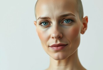 Bald woman with a calm expression