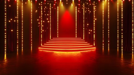 Illuminated Stage With Circular Steps And Red Lighting