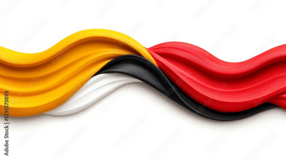 Poster abstract wave flow: red, yellow, black and white dynamic waves flow together in an abstract, dynamic