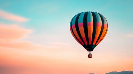 Fototapeta premium Colorful Hot Air Balloon Soaring At Sunset