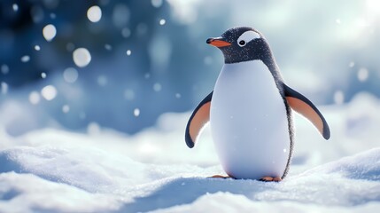 Fototapeta premium Adorable Penguin Standing on Snowy Ground in a Winter Wonderland