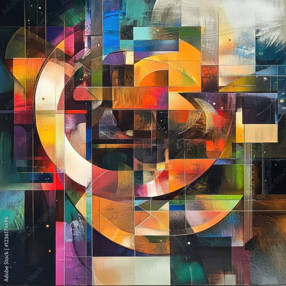 Aufkleber abstract grunge and technology background with circles and geometric elements in vibrant colors, fea