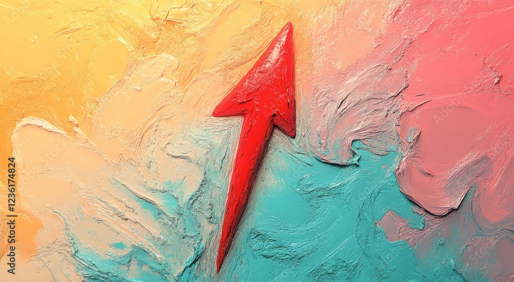 Poster abstract background using vivid hues showcases a red arrow heading upwards, embodying the concept of