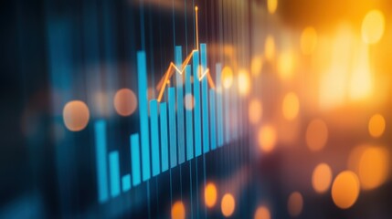 Financial growth chart depicting stock market trends, data analytics, and digital business strategies with vibrant bokeh effects representing investment opportunities.