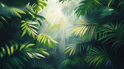 Lush Tropical Jungle Canopy with Sunlight Filtering Through Leaves