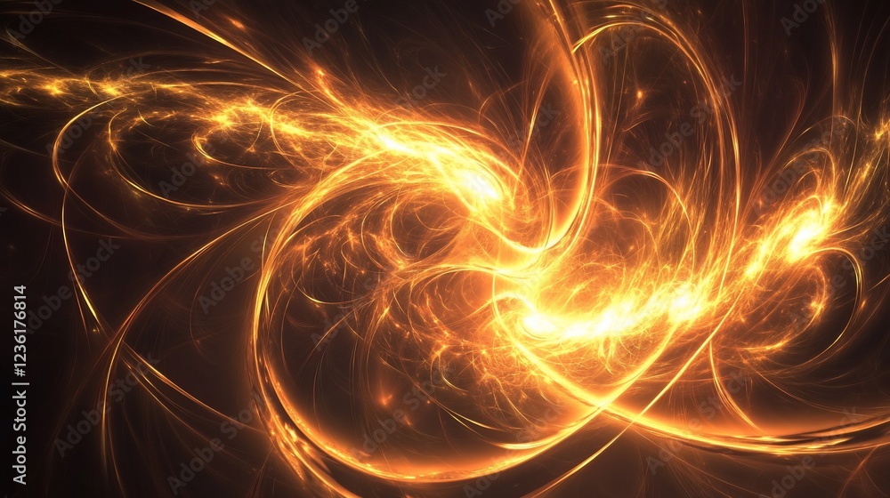 Poster abstract fiery lines and swirls against a dark background creating a dynamic effect