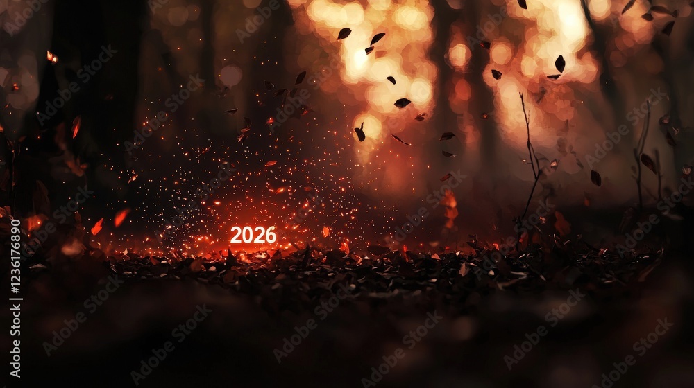 Aufkleber digital technology hologram background with sparkles and leaves representing future concepts for 202