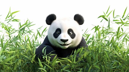Obraz premium Cute Panda Among Green Bamboo - Adorable Wildlife Scene