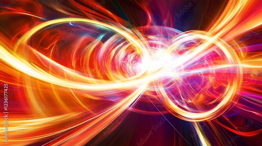 Poster abstract energetic swirling light patterns with vibrant colors and dynamic movement