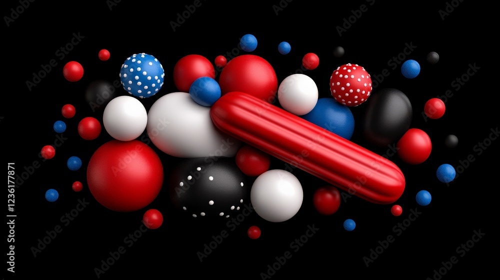 Poster abstract 3d shapes: a vibrant and playful composition featuring an array of 3d spheres in a medley o