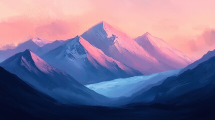 Fototapeta premium Serene Mountain Landscape with Soft Pastel Sky at Dusk View