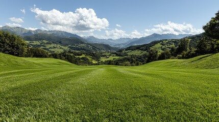Fototapeta premium Rolling green hills, mountain valley vista, idyllic landscape, summer day, nature background