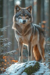 Obraz premium Majestic Wolf Stands Proud in Winter Forest