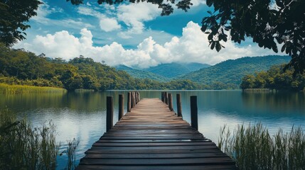 Lake Pier with Mountains