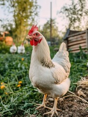 White Chicken on Dirt Pile