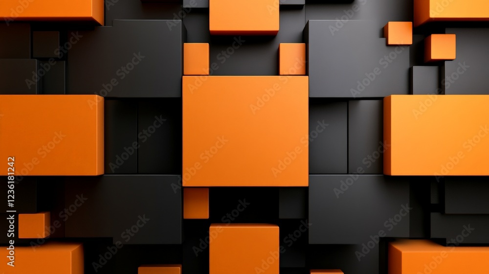 Poster abstract orange and black cubes: a captivating abstract image featuring a dynamic interplay of vibra