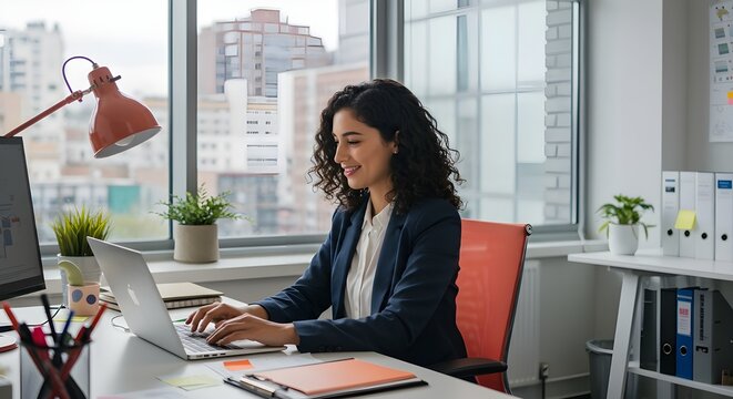 Mujer hispana trabajando en la oficina