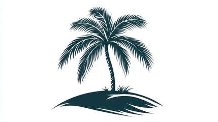 Elegant Silhouette of a Tropical Palm Tree on a Simple White Background for Relaxing Mood and Beach Vibe