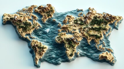 Obraz premium 3D Model of World Map Highlighting Mountains and Greenery Details