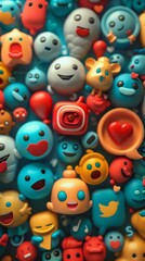 Bright and cheerful background with lots of emoticons and social network symbols. Ideal for children's apps, social networks and entertainment sites.