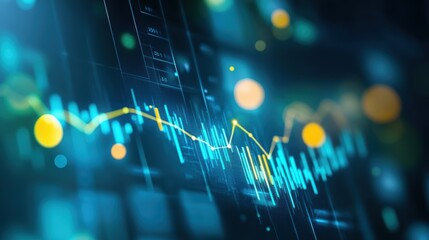 Stock market data visualization with candlestick charts, financial trends, and digital analytics for investment strategies or trading in finance sector.