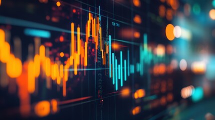 Stock market data visualization with candlestick charts, financial trends, and market analysis in a digital interface. Insights, analytics, and investment strategies.