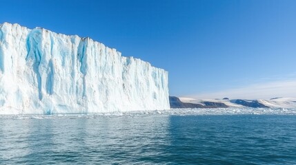 Iceberg slowly melting in serene arctic waters under clear sky