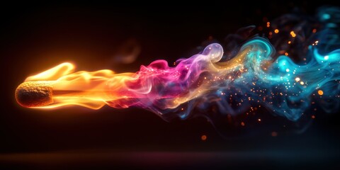 Dynamic flame trail of a matchstick in motion abstract artwork colorful background energetic concept