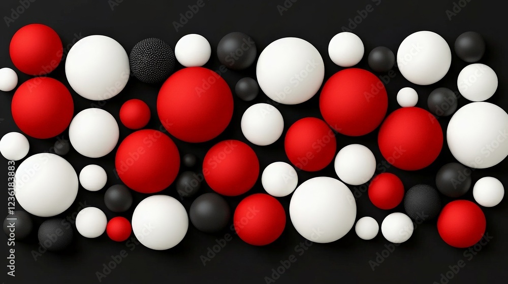 Poster abstract red white and black sphere pattern: a mesmerizing arrangement of red, white, and black sphe