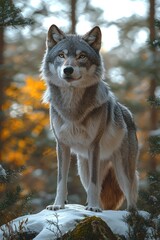 Obraz premium Majestic Grey Wolf Stands Proudly in Winter Woods