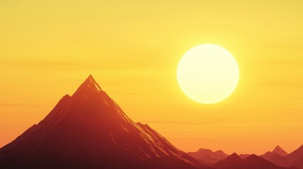 Serene Sunset over Majestic Mountain Peak with Warm Sunlight Illuminating the Landscape