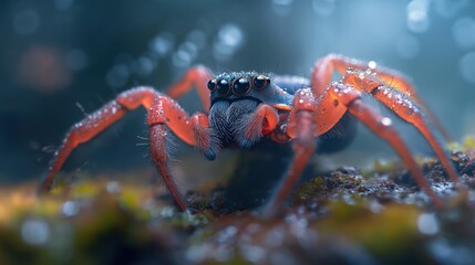 Red And Black Spider Macro Photography In A Rainforest Setting