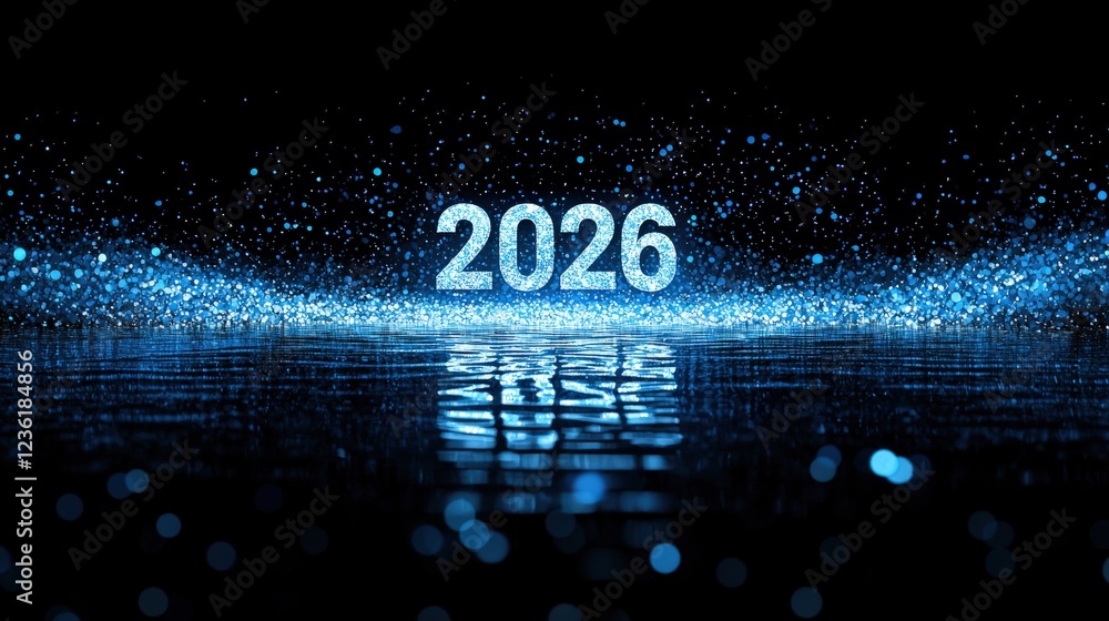 Aufkleber futuristic digital technology background with hologram effect and 2026 text in glowing blue color on