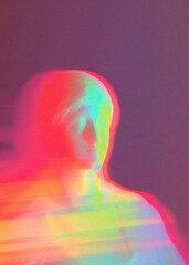 Classical sculpture bust merged with glitch art and colorful gradients on dark backgrounds, ideal for contemporary and artistic themes.