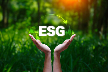 ESG concept, Net zero emission Idea innovation. Environmental, social,Governance concept. Green...