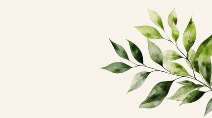 Elegant Green Leafy Branch on Soft Neutral Background for Nature and Botanical Themes in Design Projects