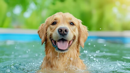 Joyful Golden Retriever In A Refreshing Pool
