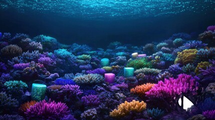 Fototapeta premium Vibrant Underwater Coral Reef Scene with Colorful Marine Life