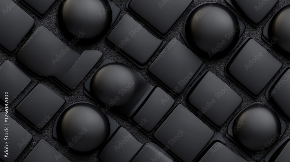 Poster monochromatic geometric abstract: an abstract image featuring a grid pattern of matte black squares 