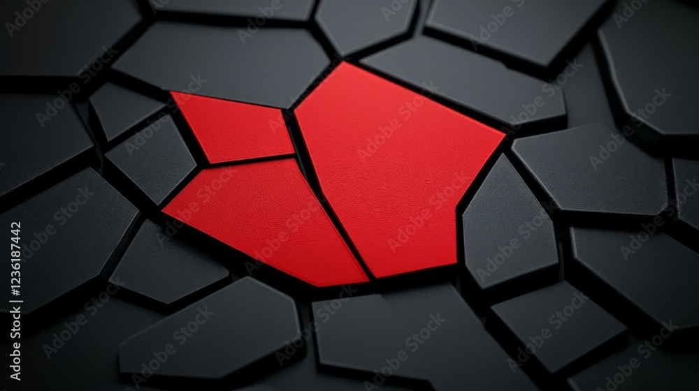 Poster red fragment on black abstract: a striking abstract image featuring a vibrant red fragment embedded 
