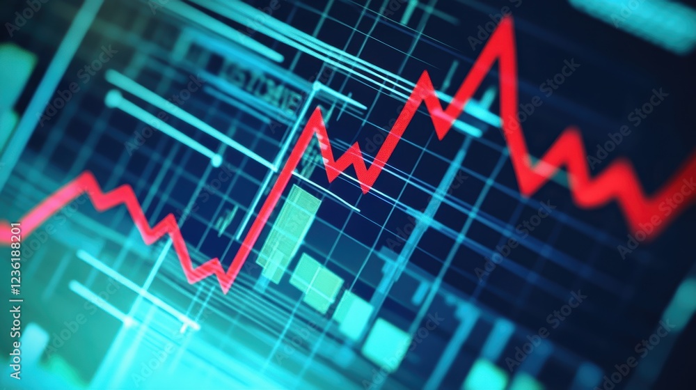 Poster growth chart, digital data analysis and market trends with financial indicators on screen. visualiza
